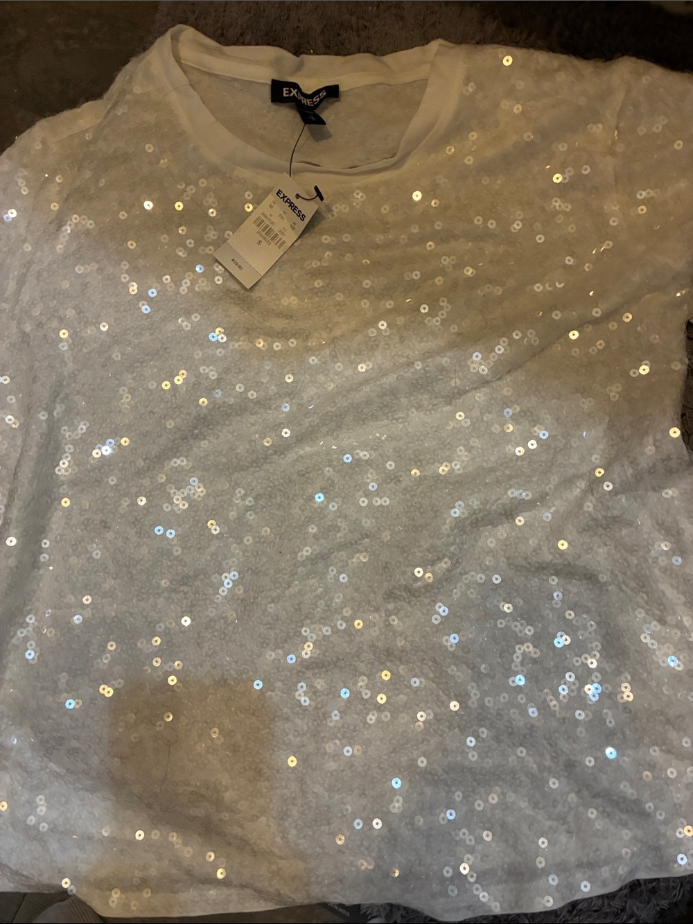 Womans small Nwt Express White Sequin Short Sleeve Tee Top